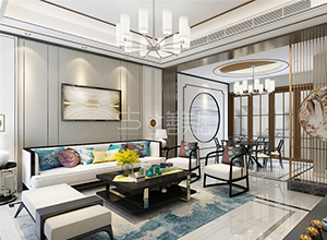 新樂民政花園別墅200平新中式風格裝修效果圖