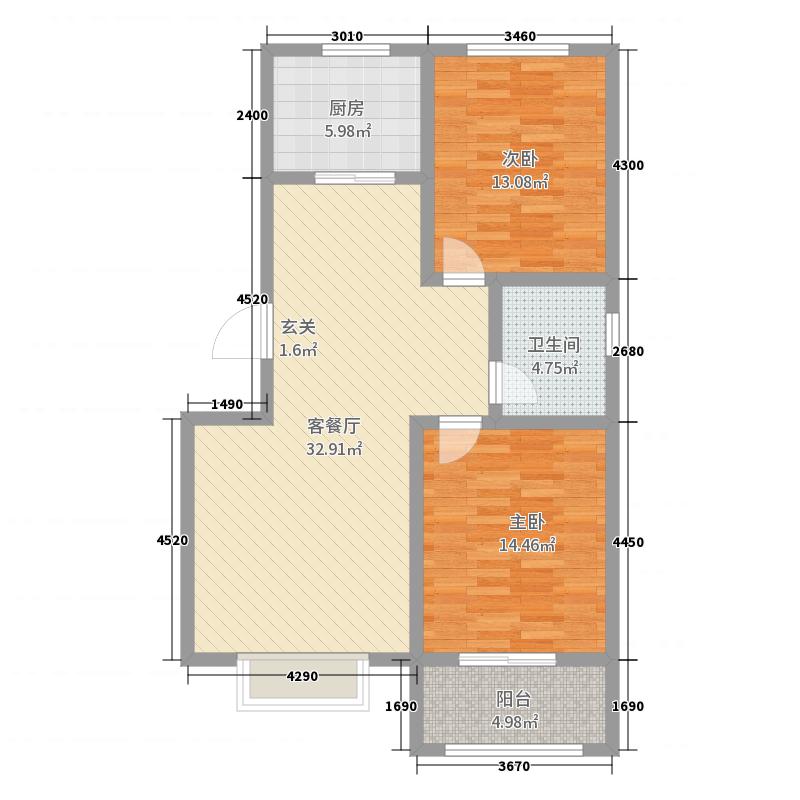 鑫界9號院2室0廳2衛(wèi)1廚85㎡戶型圖