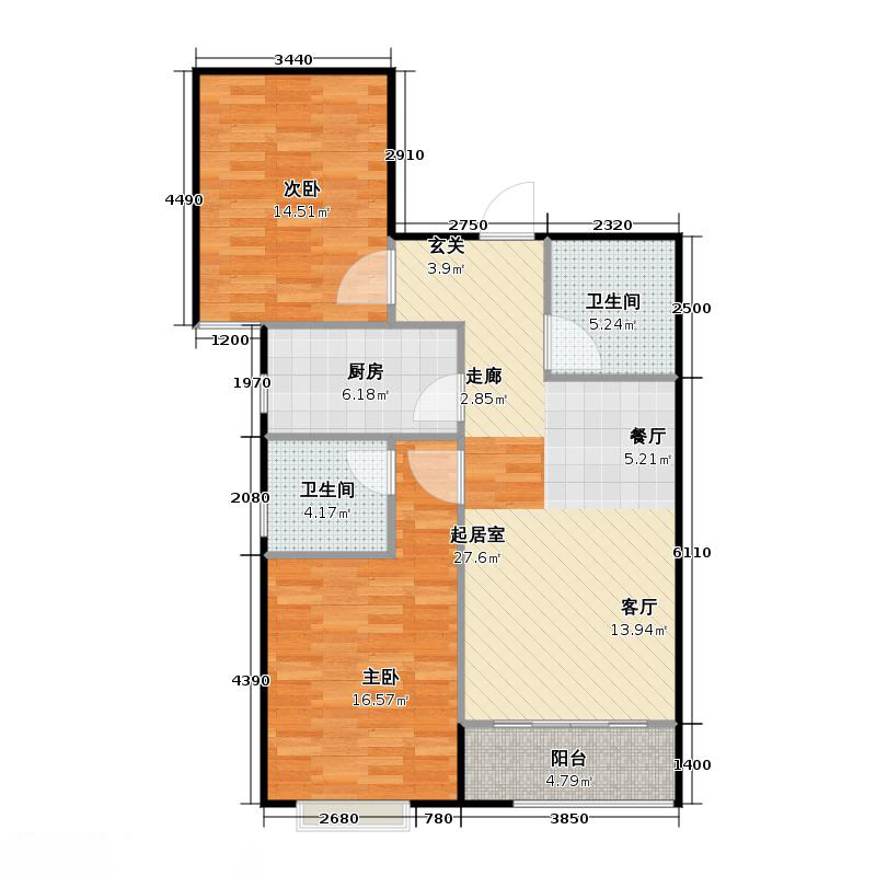 鑫界9號院2室0廳2衛(wèi)1廚85㎡戶型圖