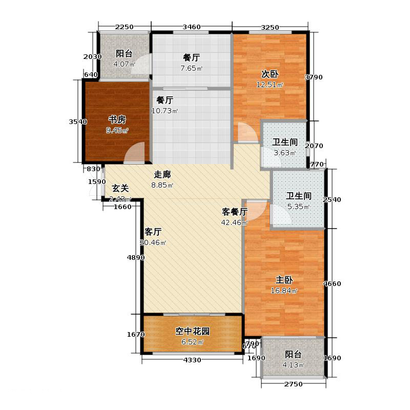 鑫界9號院3室2廳2衛(wèi)0廚121㎡戶型圖