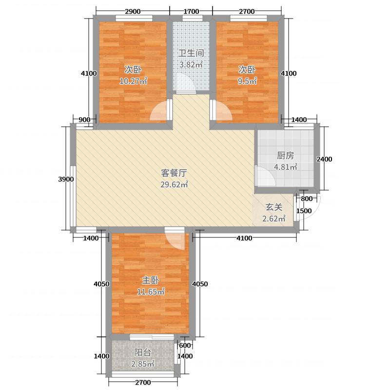 明瀚花香城3室2廳1衛(wèi)1廚110㎡戶型圖