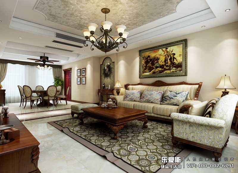 東勝紫御府168平米美式鄉(xiāng)村風格裝修效果圖