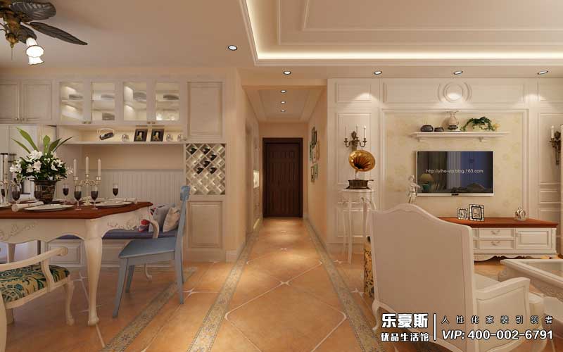 東勝紫御府118平米美式風(fēng)格裝修效果圖