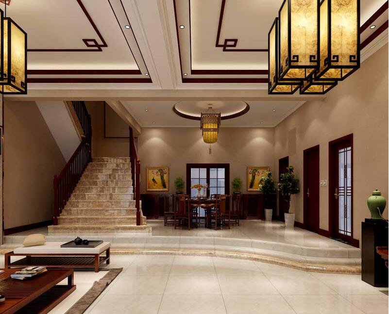 瓏璽山中式風格別墅裝修效果圖 