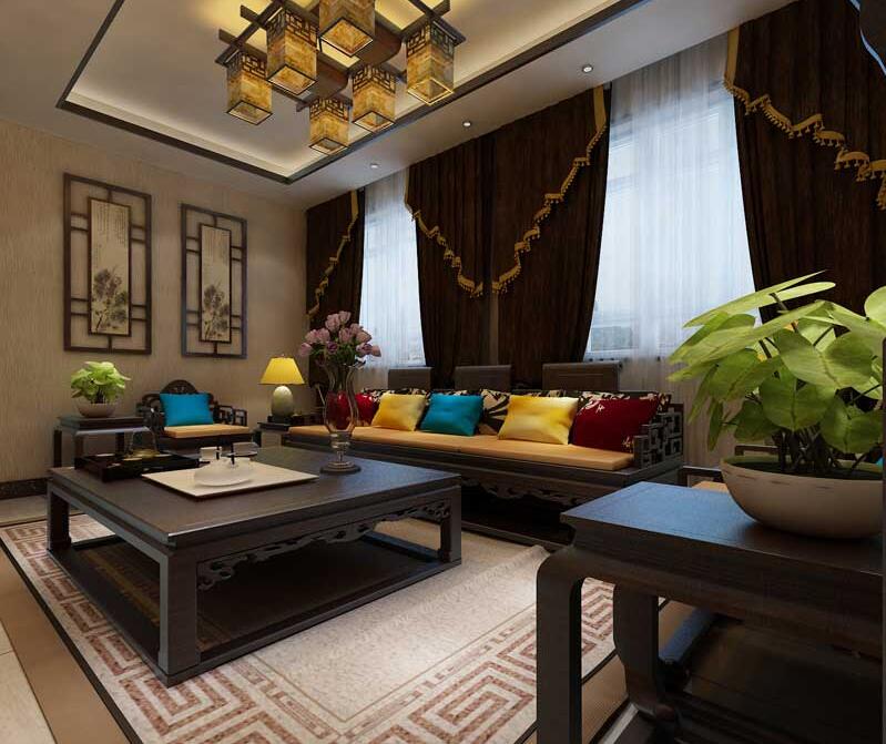 瓏璽山中式風格別墅裝修效果圖 