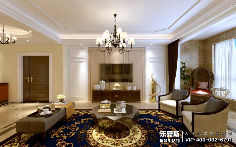 瀚唐三期三室兩廳美式風格裝修效果圖