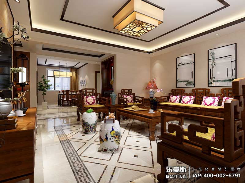 瀚唐三期200平米新中式風(fēng)格裝修效果圖