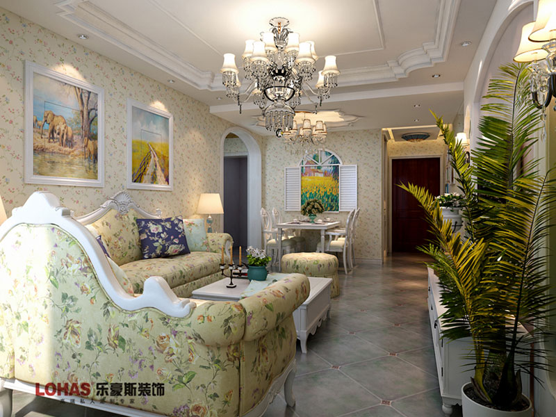 國際城90平兩室兩廳田園風(fēng)格裝修效果圖