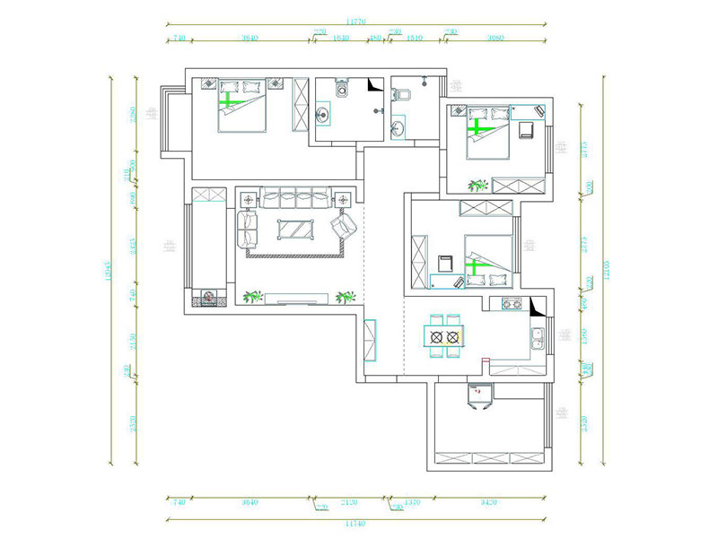 翰唐124平米四室新中式風格效果圖