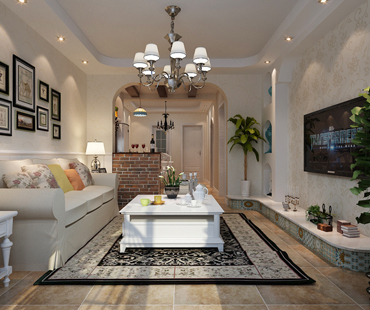 弘石灣小區(qū)98平米田園風(fēng)格