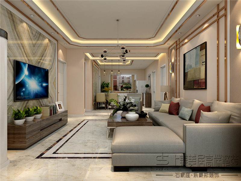 鹿錦苑140平三室兩廳一廚兩衛(wèi)現代風格裝修效果圖