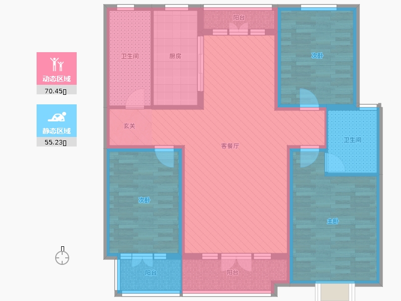 天璽名著3室2廳2衛(wèi)1廚138.0平戶型動(dòng)靜分區(qū)圖