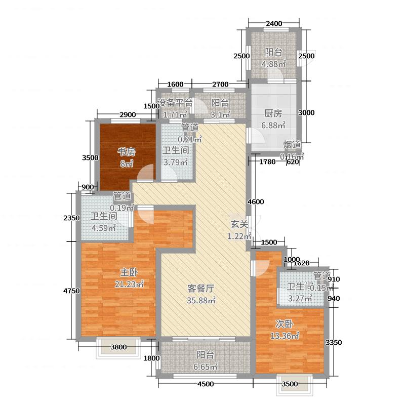 中冶德賢公館3室2廳3衛(wèi)1廚160.00㎡戶型圖