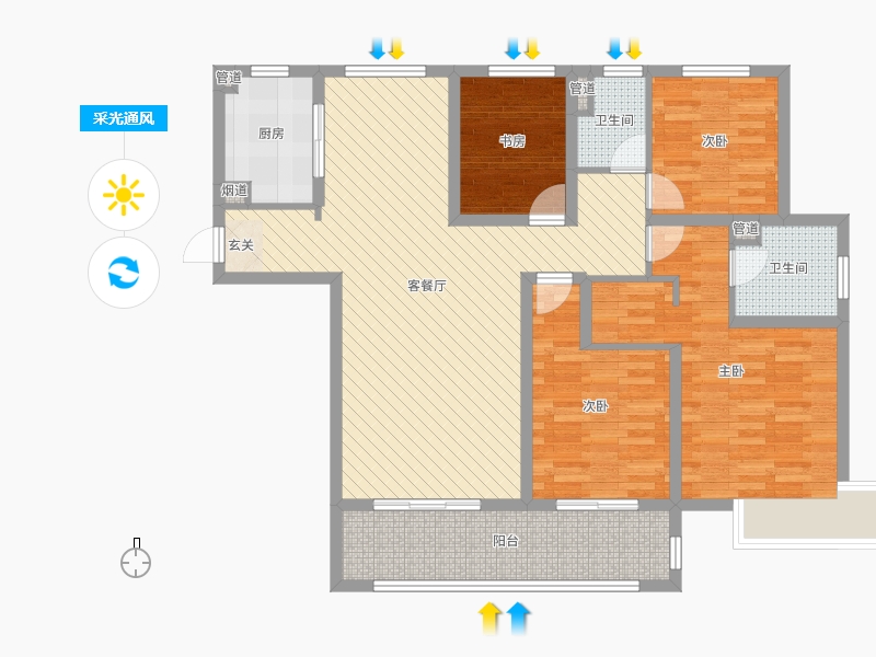 中冶德賢公館4室2廳2衛(wèi)1廚160.00㎡戶型采光通風(fēng)圖 中冶德賢公館4室2廳2衛(wèi)1廚160.00㎡戶型采光通風(fēng)圖