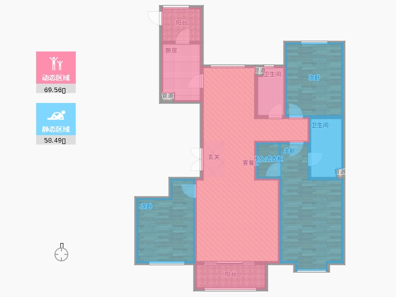 瀚唐3室1廳2衛(wèi)1廚158.00㎡動(dòng)靜分區(qū)圖