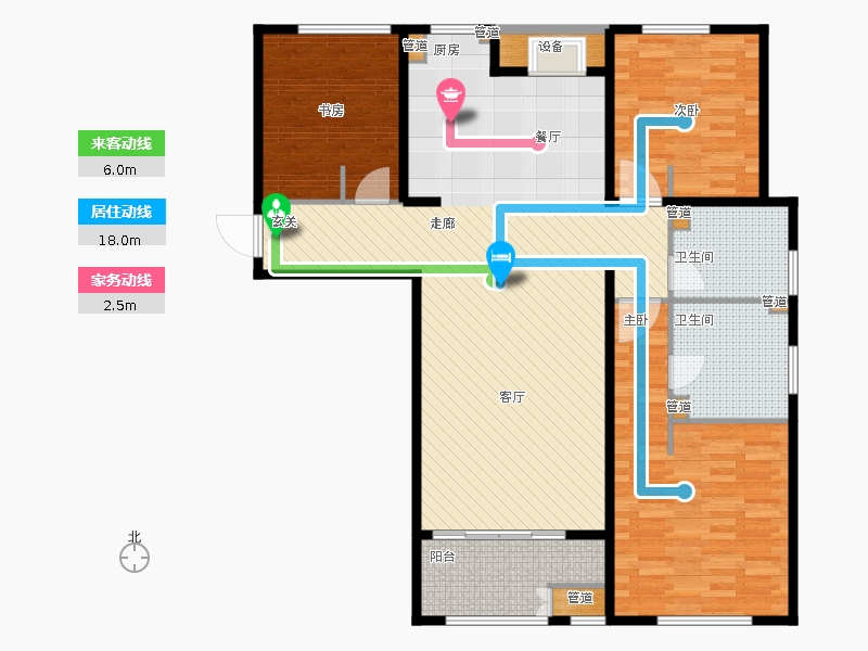 林蔭大院3室1廳2衛(wèi)0廚138.00㎡動(dòng)線圖