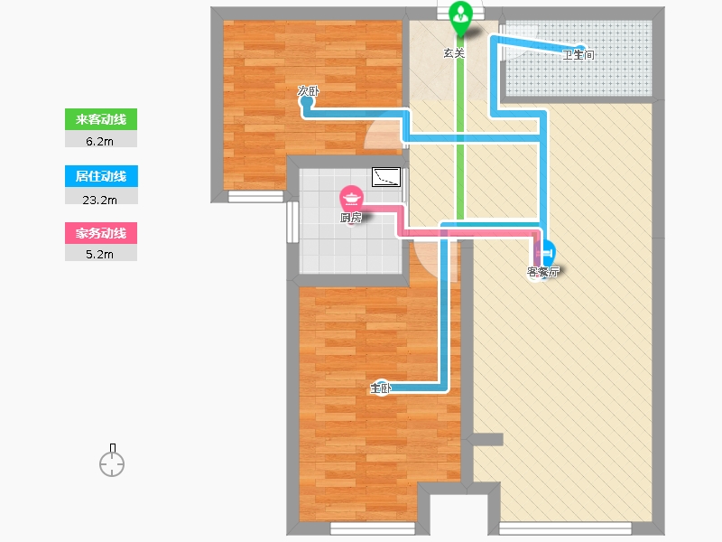 奧北公元2室2廳1衛(wèi)1廚93.00㎡動(dòng)線圖