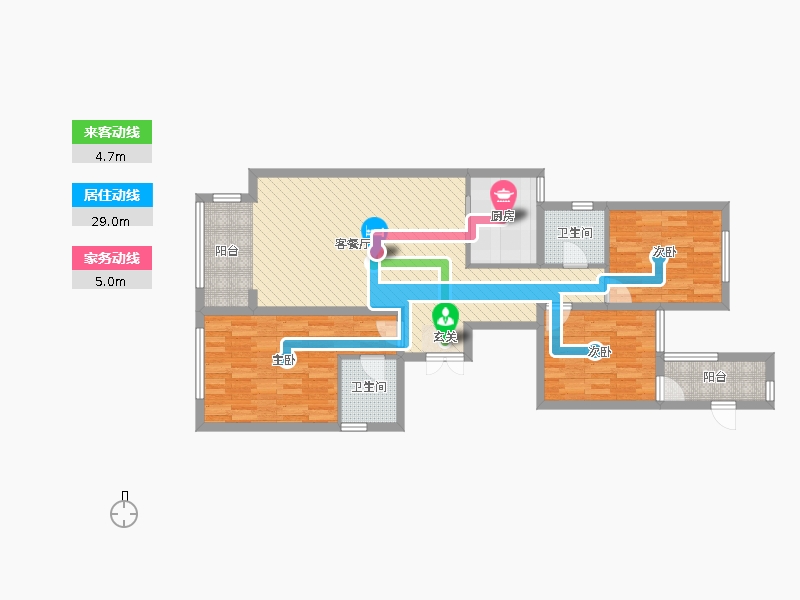 奧北公元3室2廳2衛(wèi)1廚120.00㎡動線圖