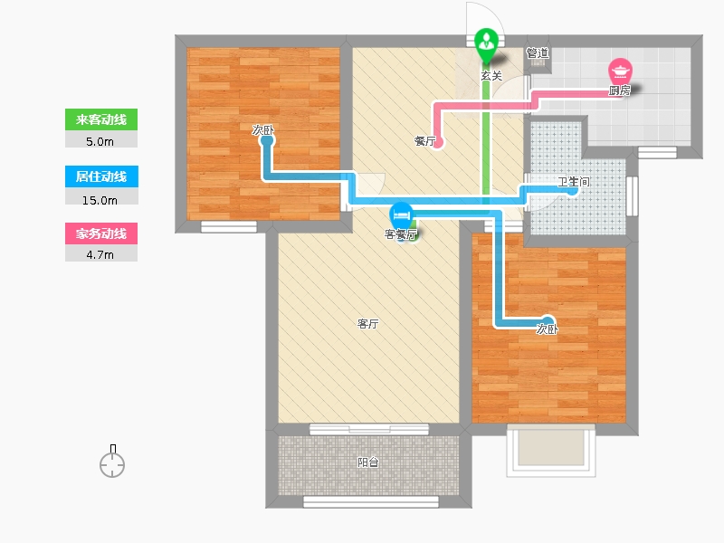 新鼎華府2室2廳1衛(wèi)1廚98.00㎡動線圖