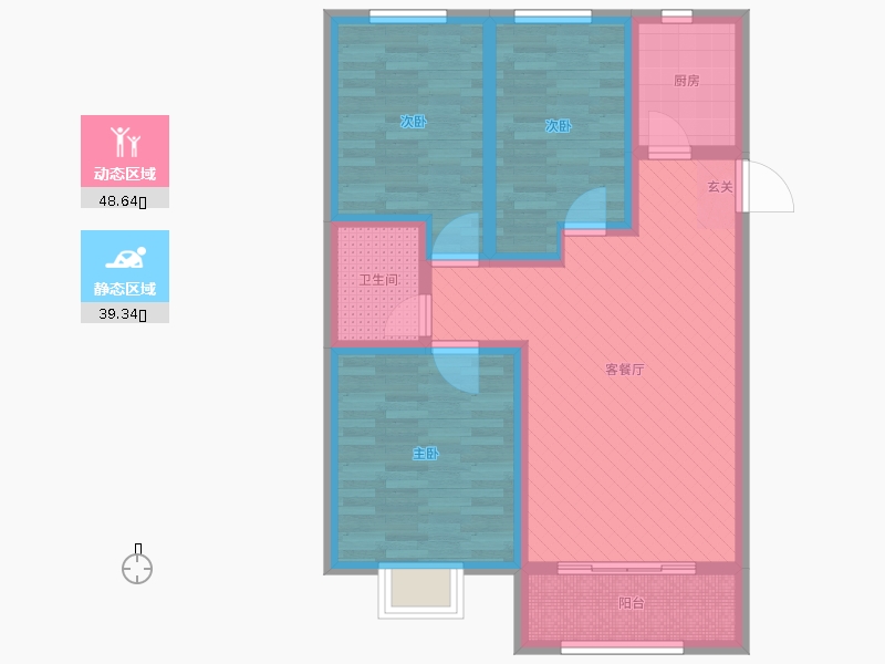 漢嘉海語城3室2廳1衛(wèi)1廚106.00㎡動(dòng)靜分區(qū)圖