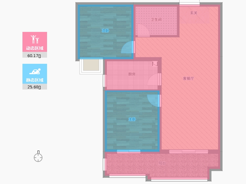 赫石府2室2廳1衛(wèi)1廚94.00㎡動靜分區(qū)圖