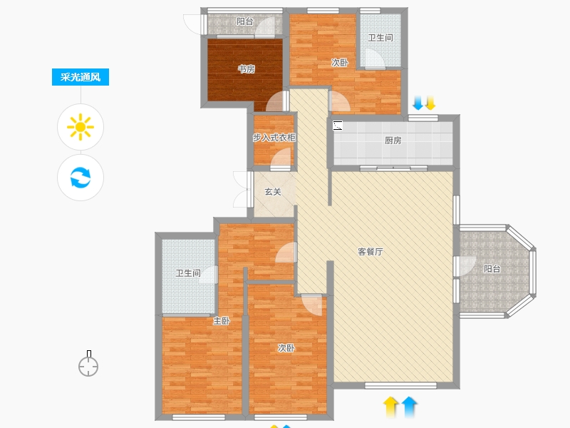 天山九峯4室2廳2衛(wèi)1廚168.00㎡采光通風(fēng)圖