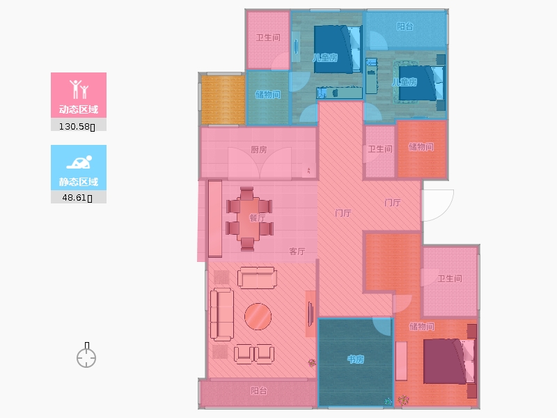 天山九峯3室1廳3衛(wèi)1廚212.00㎡動靜分區(qū)圖