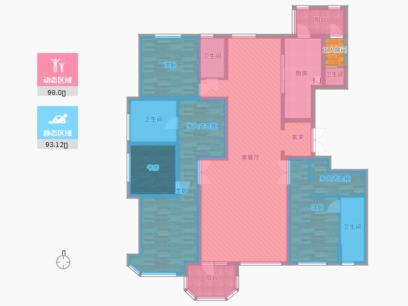 天山九峯4室2廳4衛(wèi)1廚213.00㎡動靜分區(qū)圖
