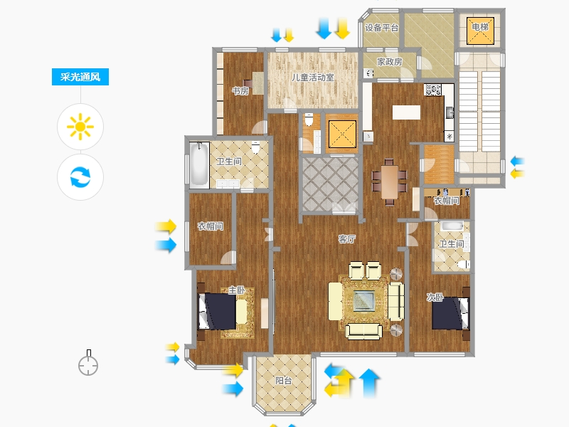 天山九峯3室1廳2衛(wèi)0廚375.00㎡采光通風(fēng)圖