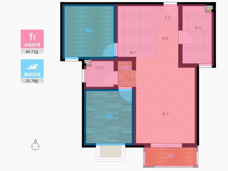 弘石灣2室2廳1衛(wèi)1廚87.00㎡動靜分區(qū)圖