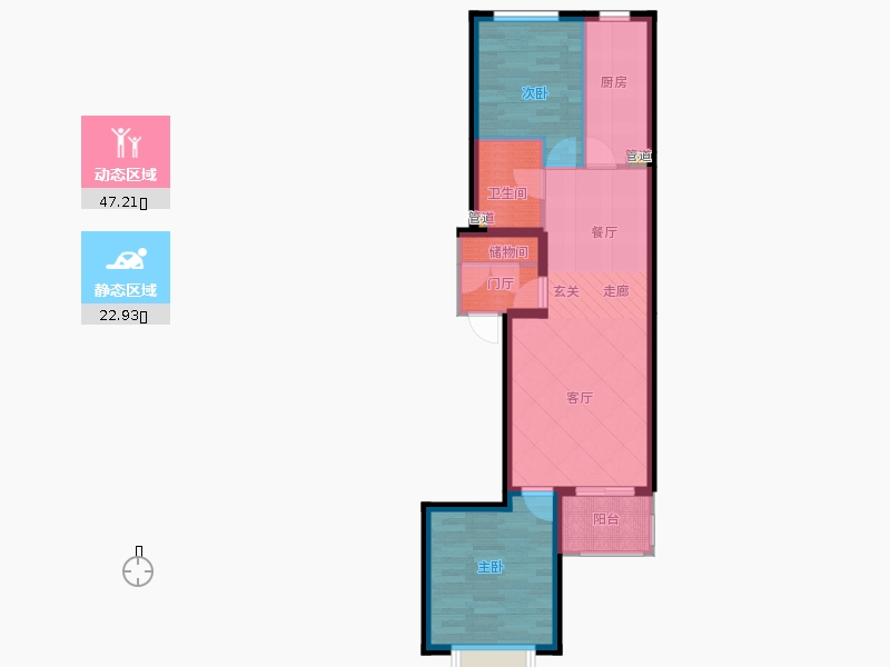 弘石灣2室0廳1衛(wèi)1廚88.00㎡動靜分區(qū)圖