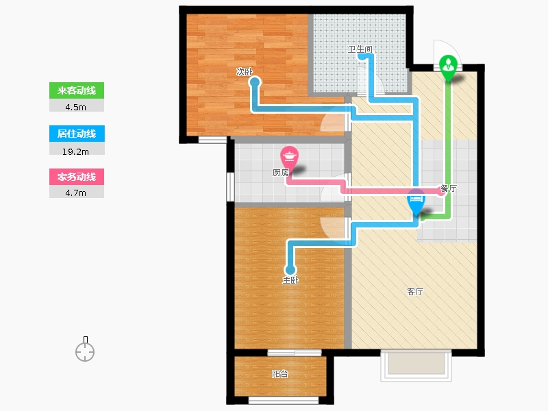 弘石灣2室2廳1衛(wèi)1廚90.00㎡動線圖
