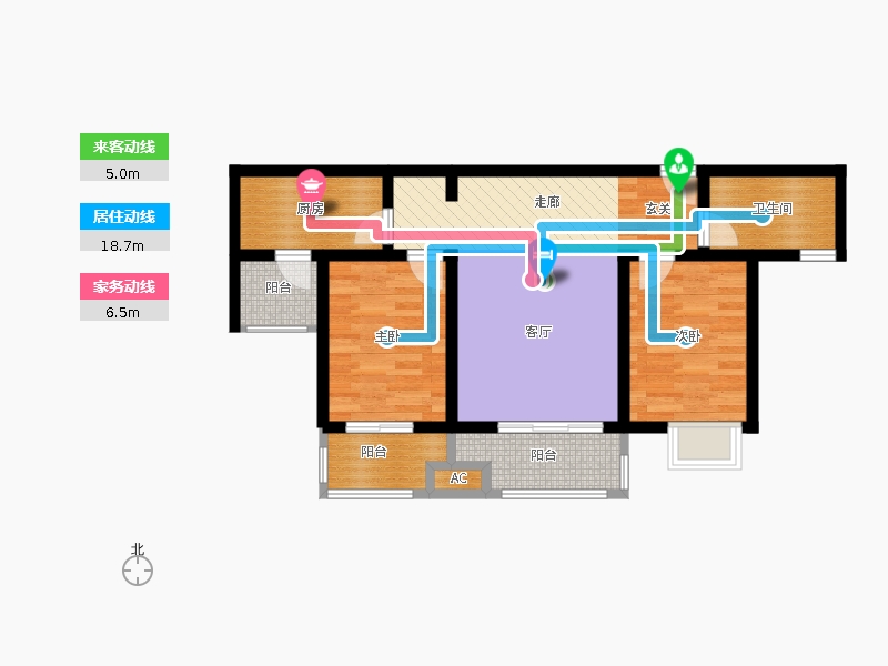 弘石灣2室2廳1衛(wèi)1廚97.00㎡動(dòng)線圖