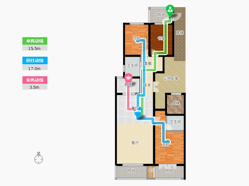 帝王國(guó)際3室2廳2衛(wèi)1廚136.00㎡動(dòng)線圖