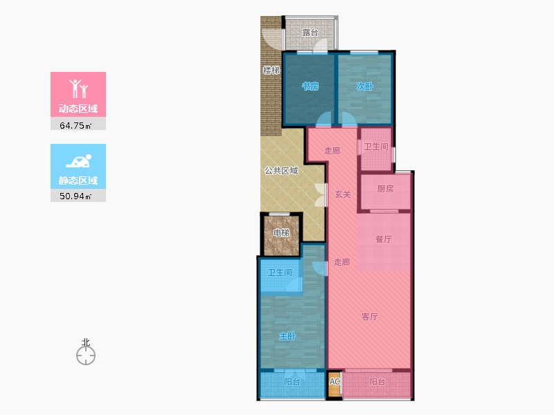 帝王國際3室2廳2衛(wèi)1廚138.00㎡動(dòng)靜分區(qū)圖