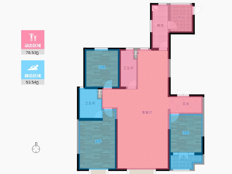 帝王國(guó)際3室2廳2衛(wèi)1廚165.00㎡動(dòng)靜分區(qū)圖