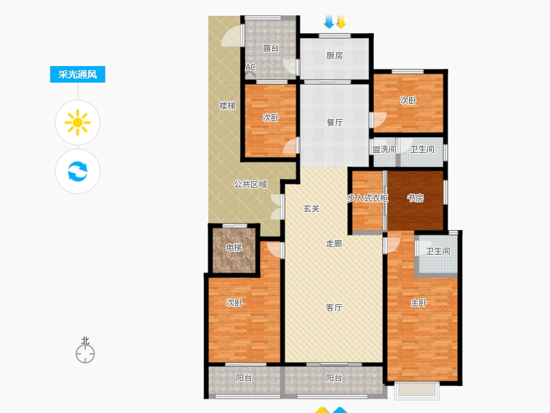 帝王國際4室2廳2衛(wèi)1廚191.00㎡采光通風圖