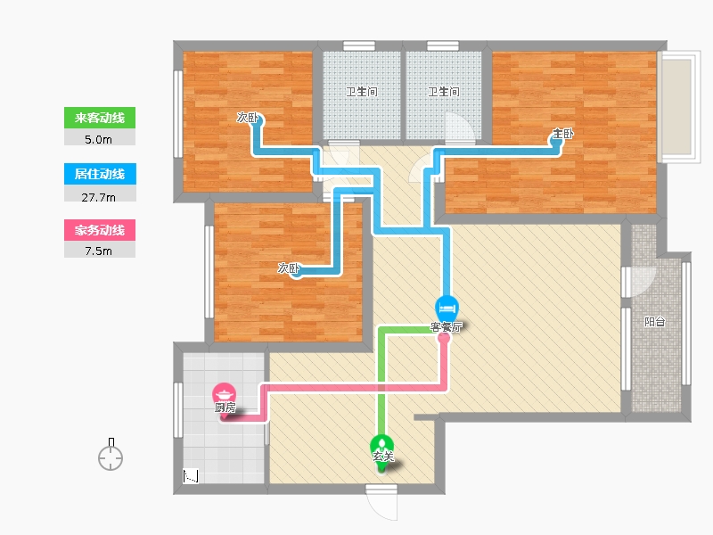 天下錦程花苑3室2廳2衛(wèi)1廚137.00㎡動(dòng)靜線圖