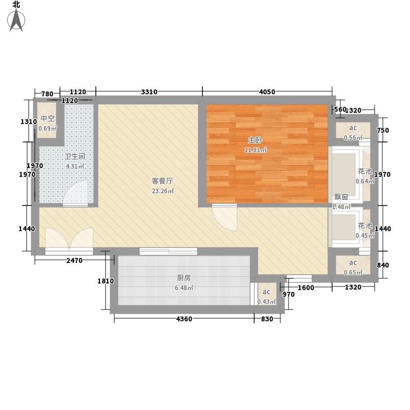 盛世御城1室1廳1衛(wèi)1廚64.00㎡戶型圖