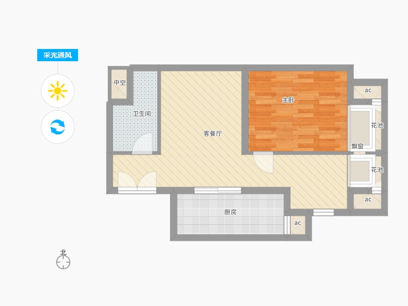盛世御城1室1廳1衛(wèi)1廚64.00㎡采光通風(fēng)圖