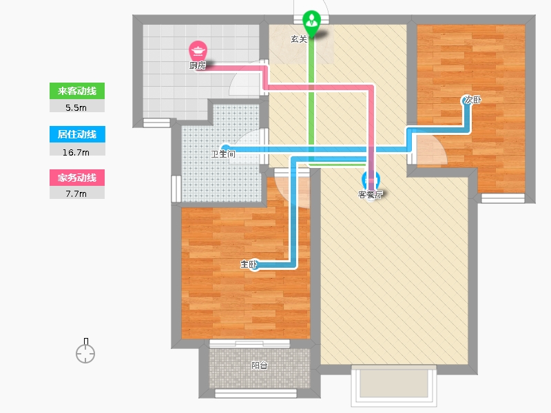 雨荷水岸2室2廳1衛(wèi)1廚88.00㎡動靜線圖