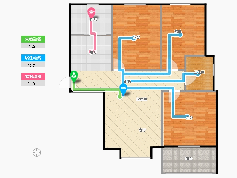 雨荷水岸3室2廳1衛(wèi)1廚104.00㎡動靜線圖
