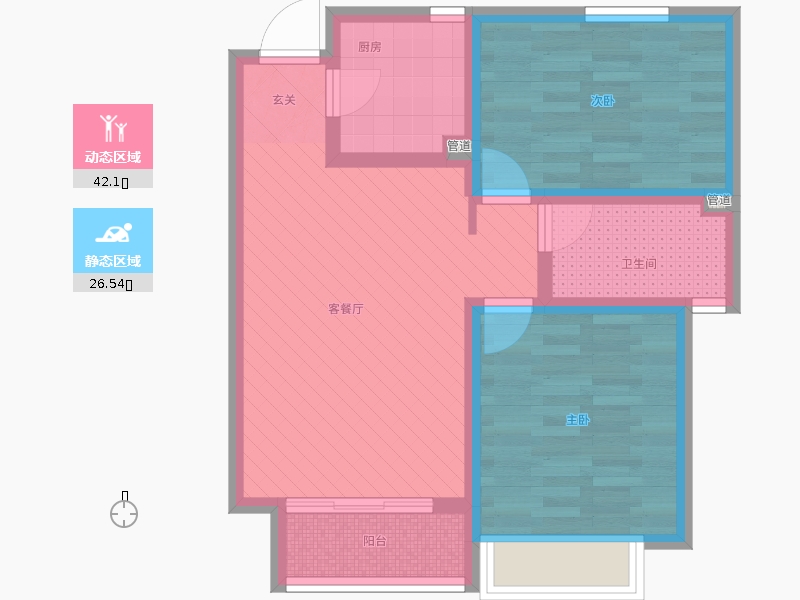長久中心公園9號2室1廳1衛(wèi)1廚86㎡動靜分區(qū)圖