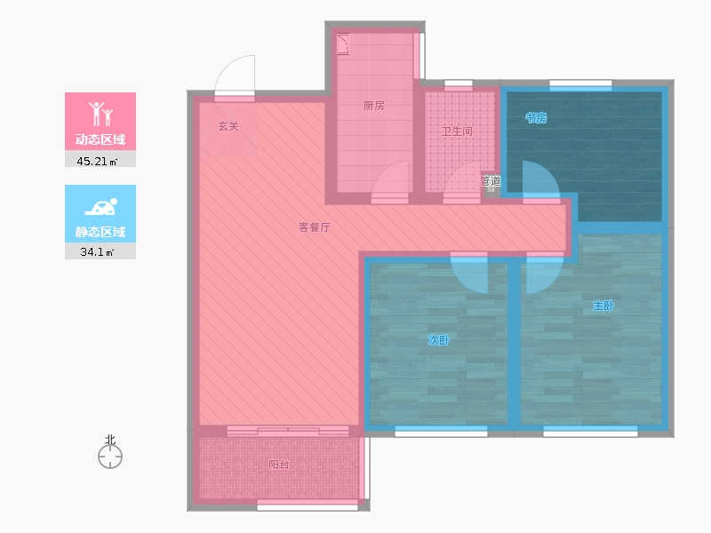 長(zhǎng)久中心公園9號(hào)3室1廳1衛(wèi)1廚99㎡動(dòng)靜分區(qū)圖