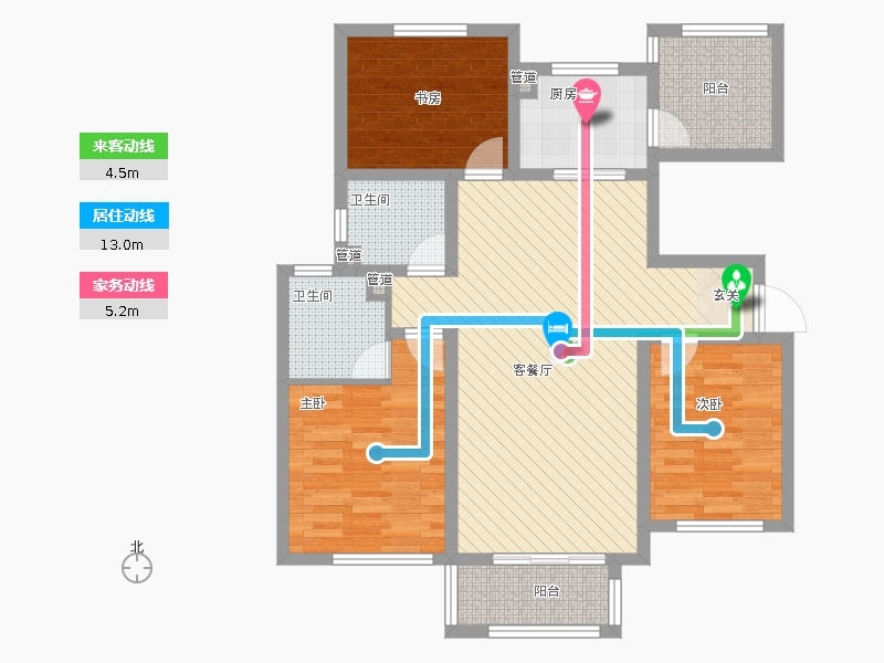長(zhǎng)久中心(公園9號(hào)）3室1廳2衛(wèi)1廚128㎡動(dòng)靜線圖