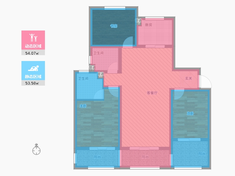 長(zhǎng)久中心公園9號(hào)3室1廳2衛(wèi)1廚135㎡動(dòng)靜分區(qū)圖