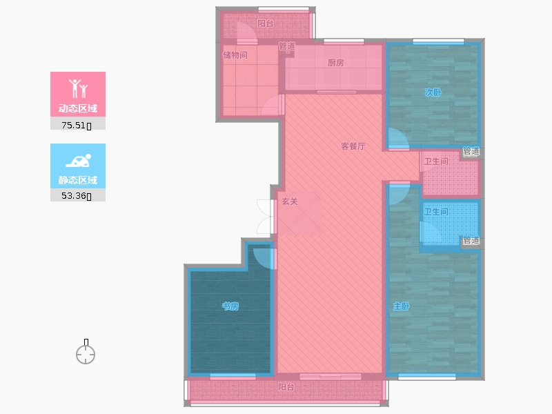 長(zhǎng)久中心公園9號(hào)3室1廳2衛(wèi)1廚162㎡動(dòng)靜分區(qū)圖