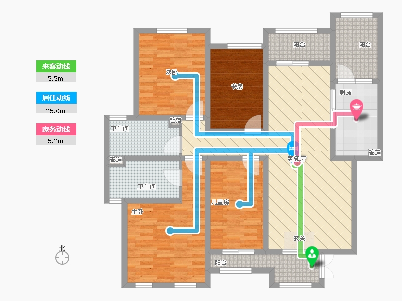 長久中心公園9號4室1廳2衛(wèi)1廚164㎡動(dòng)靜線圖