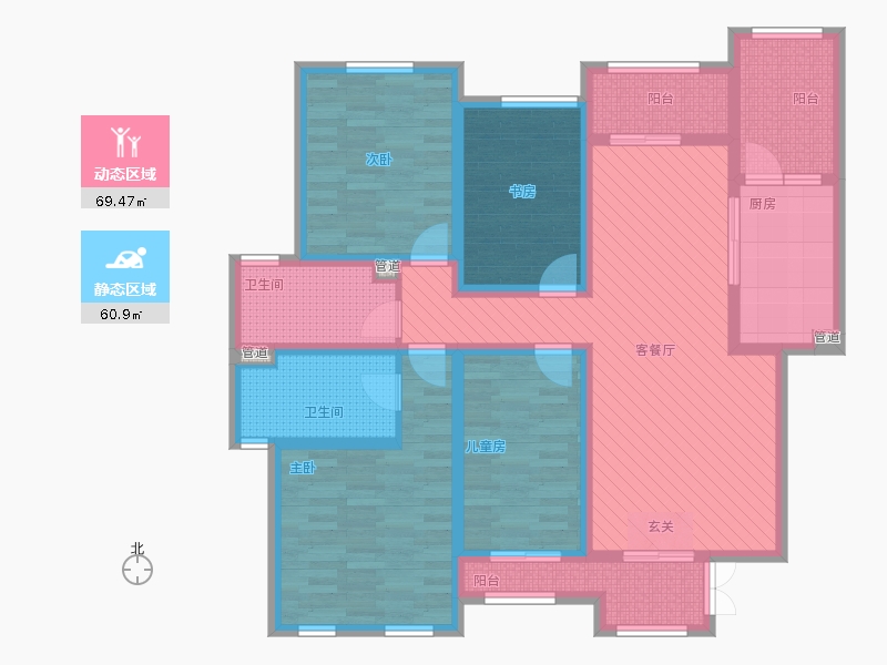 長久中心公園9號4室1廳2衛(wèi)1廚164㎡動(dòng)靜分區(qū)圖
