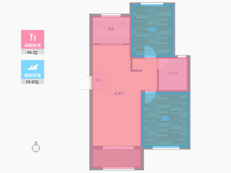 天海容天下2室2廳1衛(wèi)1廚99㎡動(dòng)靜分區(qū)圖